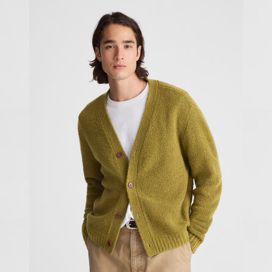 mens madewell bouclé cardigan green