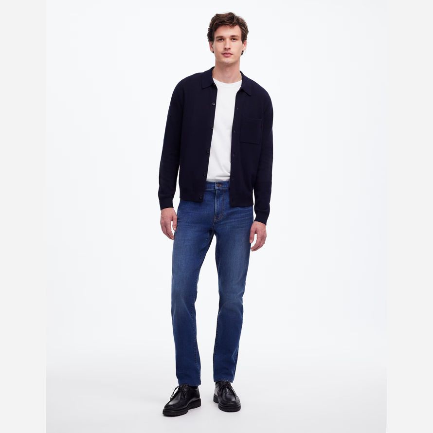 blue mens madewell athletic slim coolmax jeans