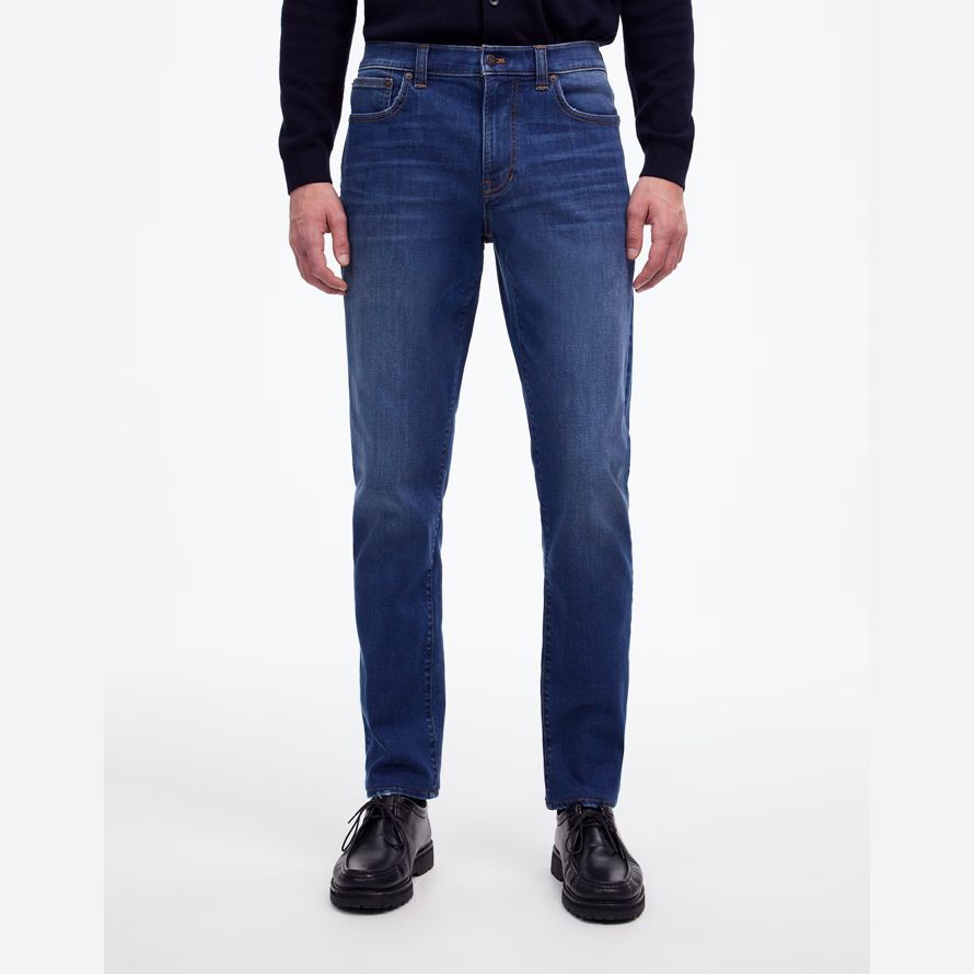 blue mens madewell athletic slim coolmax jeans