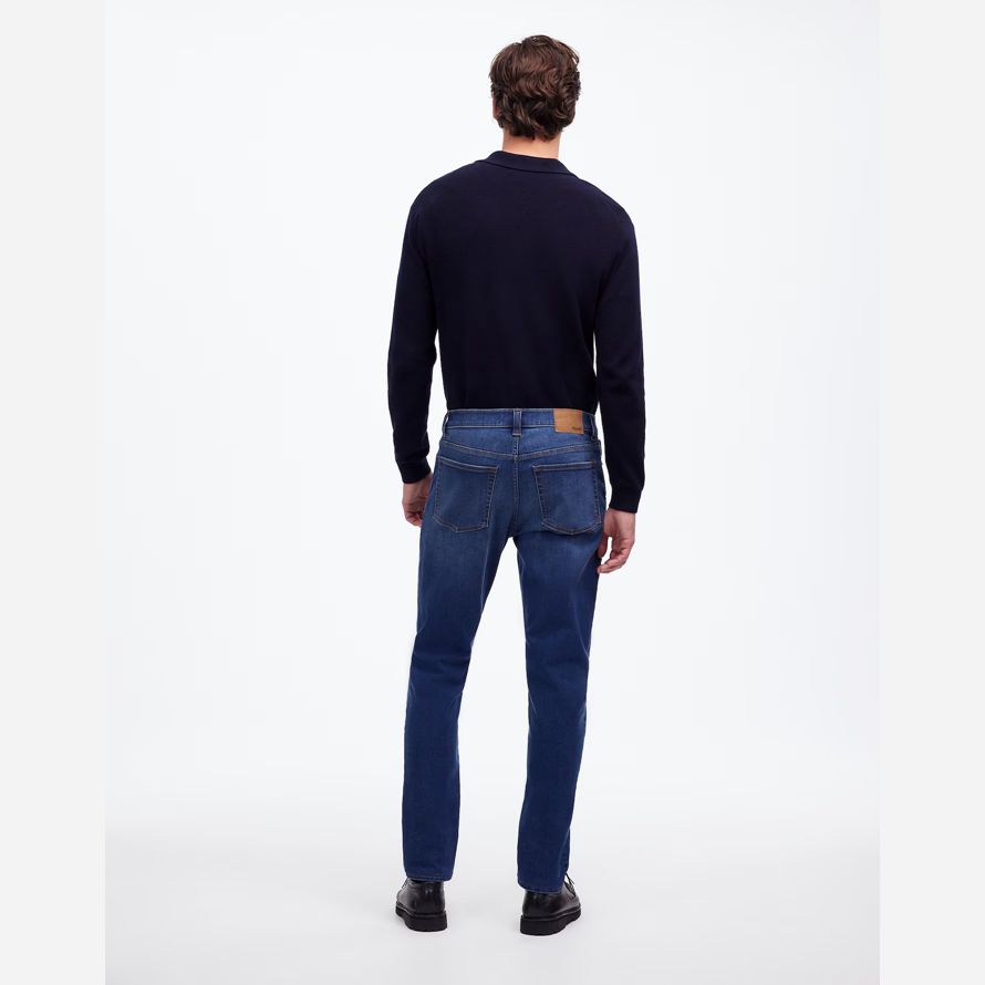 blue mens madewell athletic slim coolmax jeans