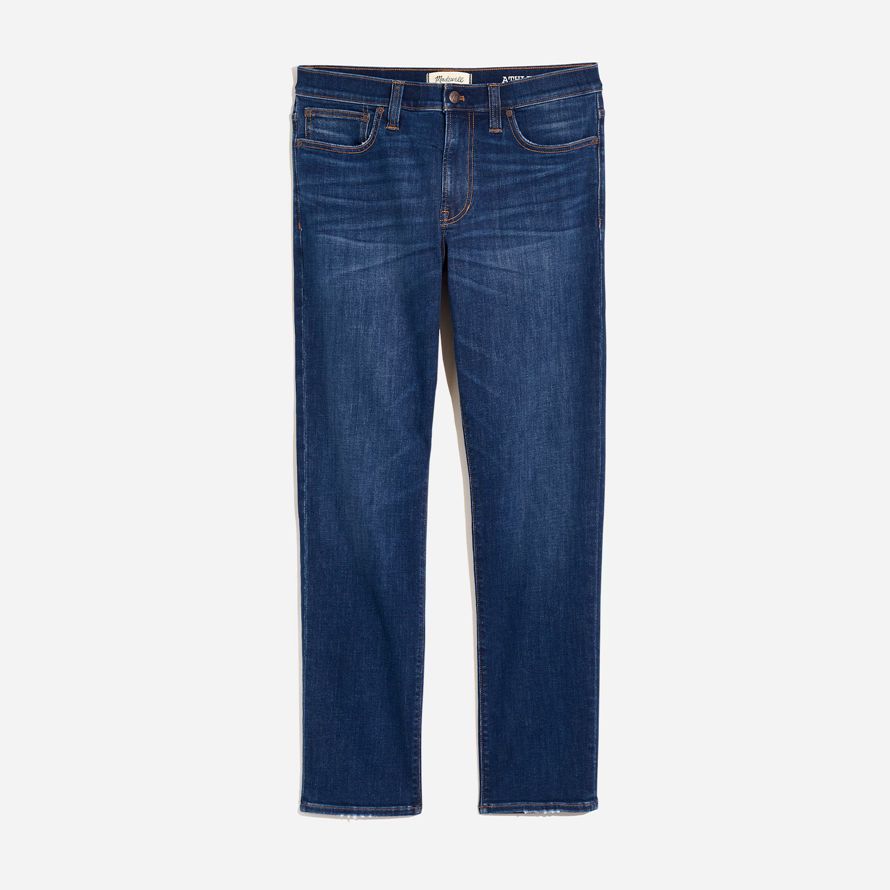 blue mens madewell athletic slim coolmax jeans
