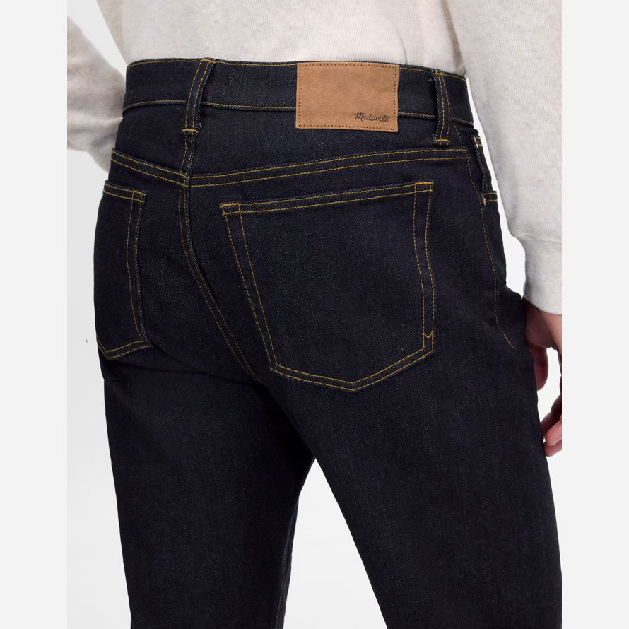 navy mens madewell the 1991 straight-leg stretch selvedge jeans
