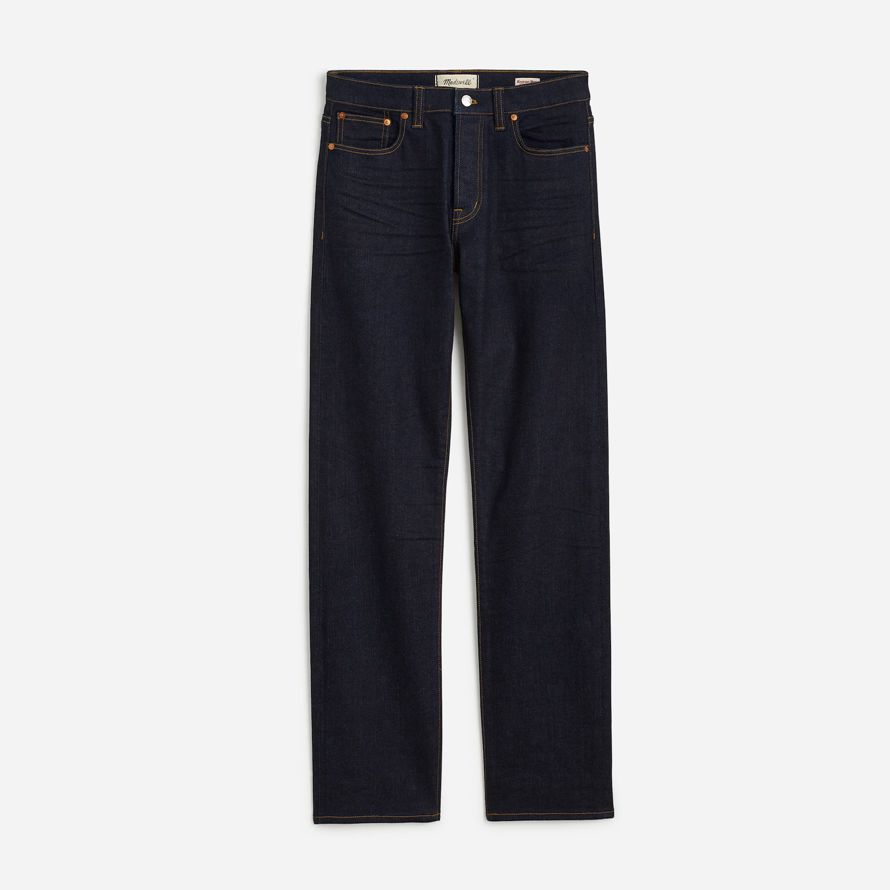 navy mens madewell the 1991 straight-leg stretch selvedge jeans
