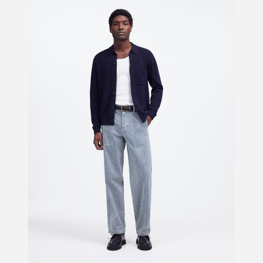 madewell baggy surplus engineer stripe mens jeans blue