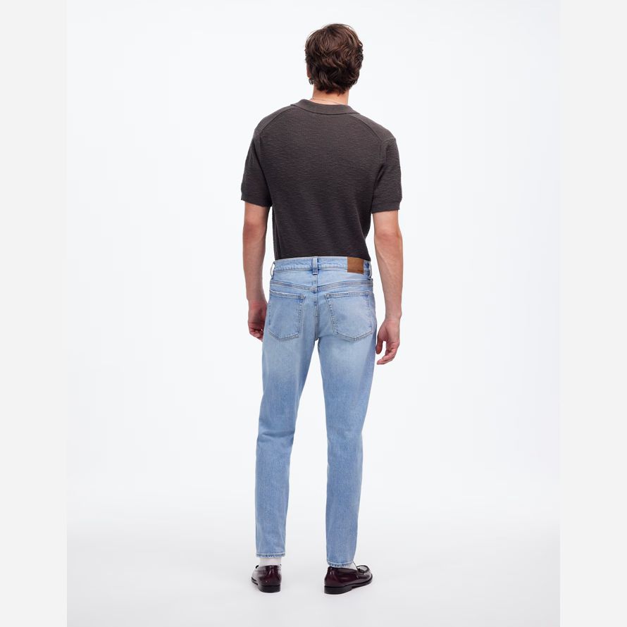 light blue mens madewell relaxed taper jeans