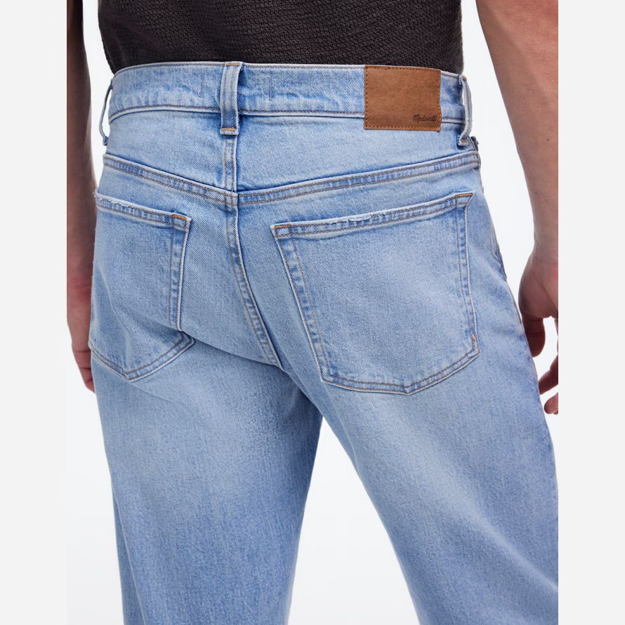 light blue mens madewell relaxed taper jeans