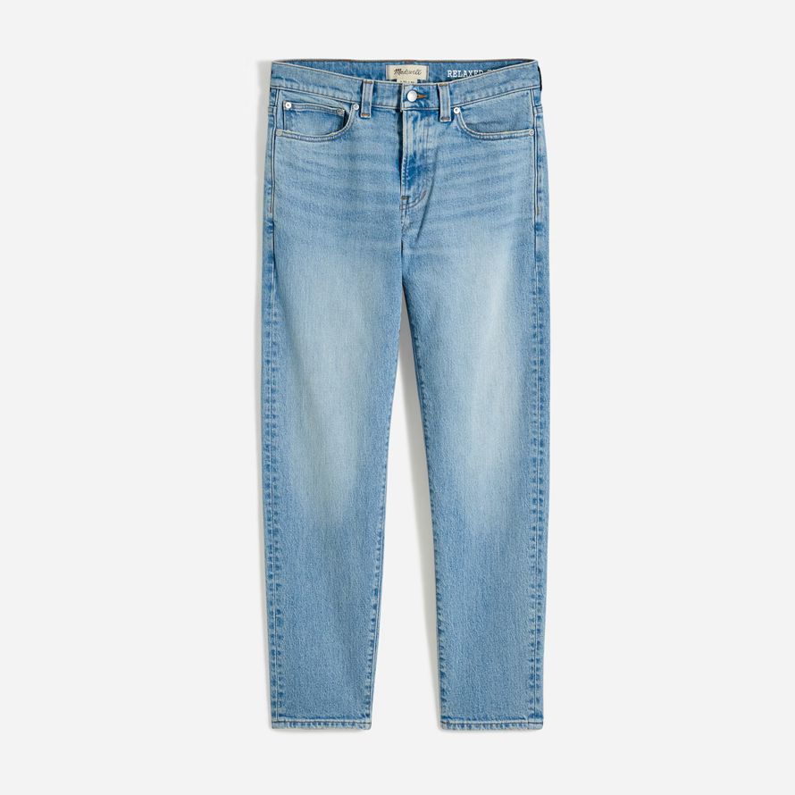 light blue mens madewell relaxed taper jeans