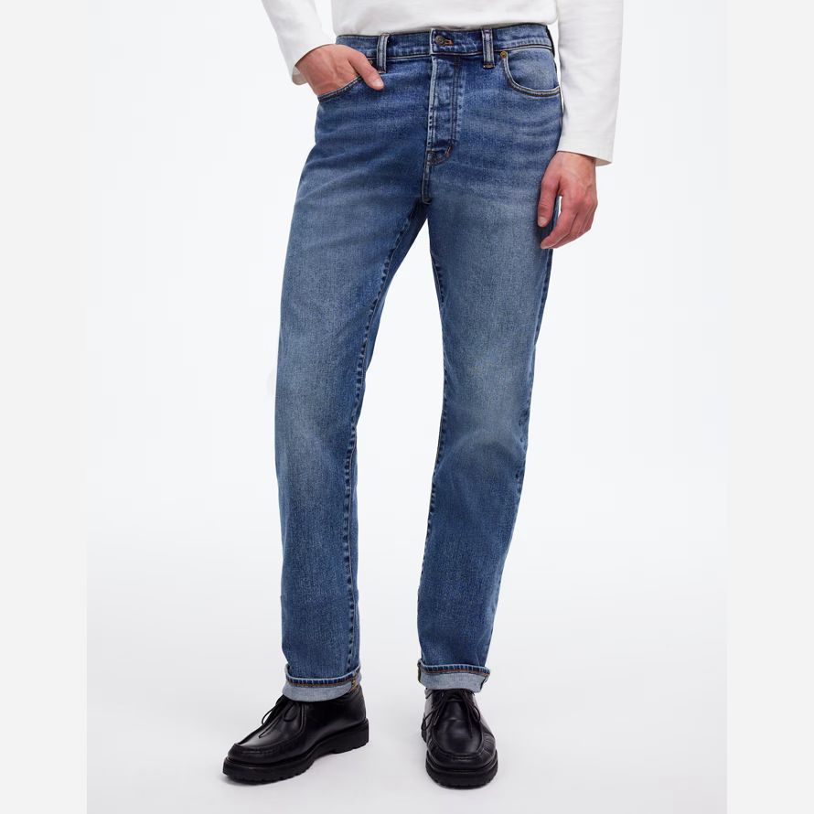 blue mens madewell the 1991 straight-leg stretch selvedge jeans