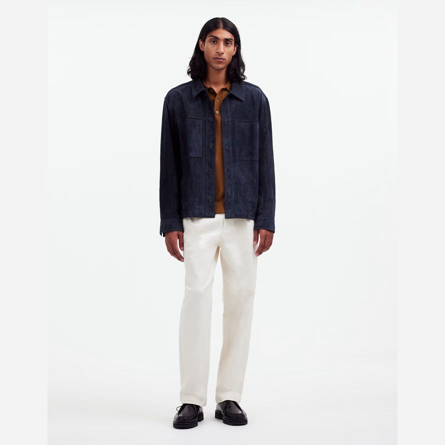 navy mens madewell suede boxy shirt leather jacket
