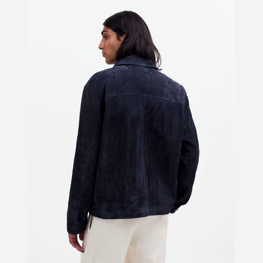 navy mens madewell suede boxy shirt leather jacket