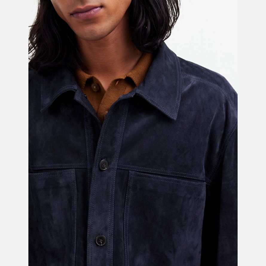 navy mens madewell suede boxy shirt leather jacket