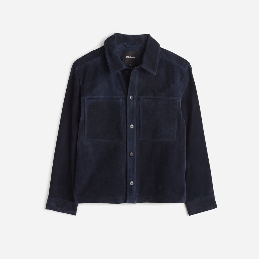 navy mens madewell suede boxy shirt leather jacket
