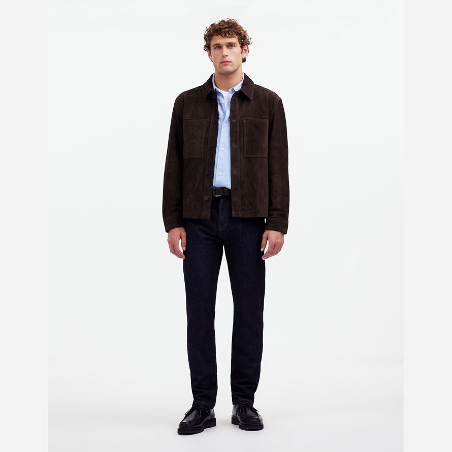 mens madewell suede boxy shirt leather jacket dark brown