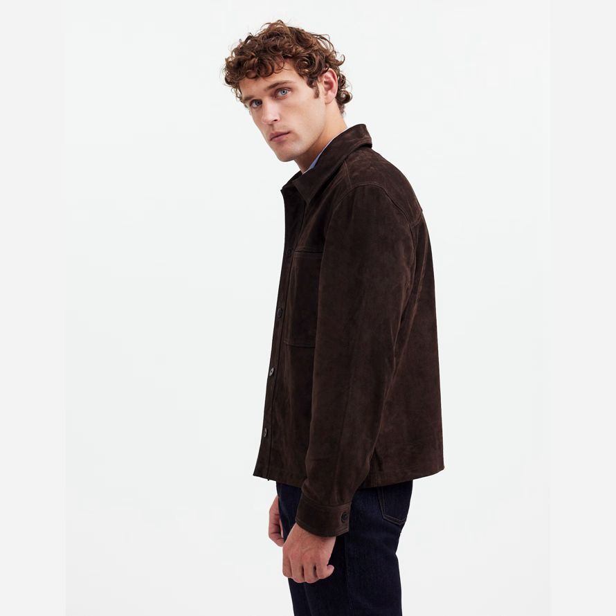 mens madewell suede boxy shirt leather jacket dark brown