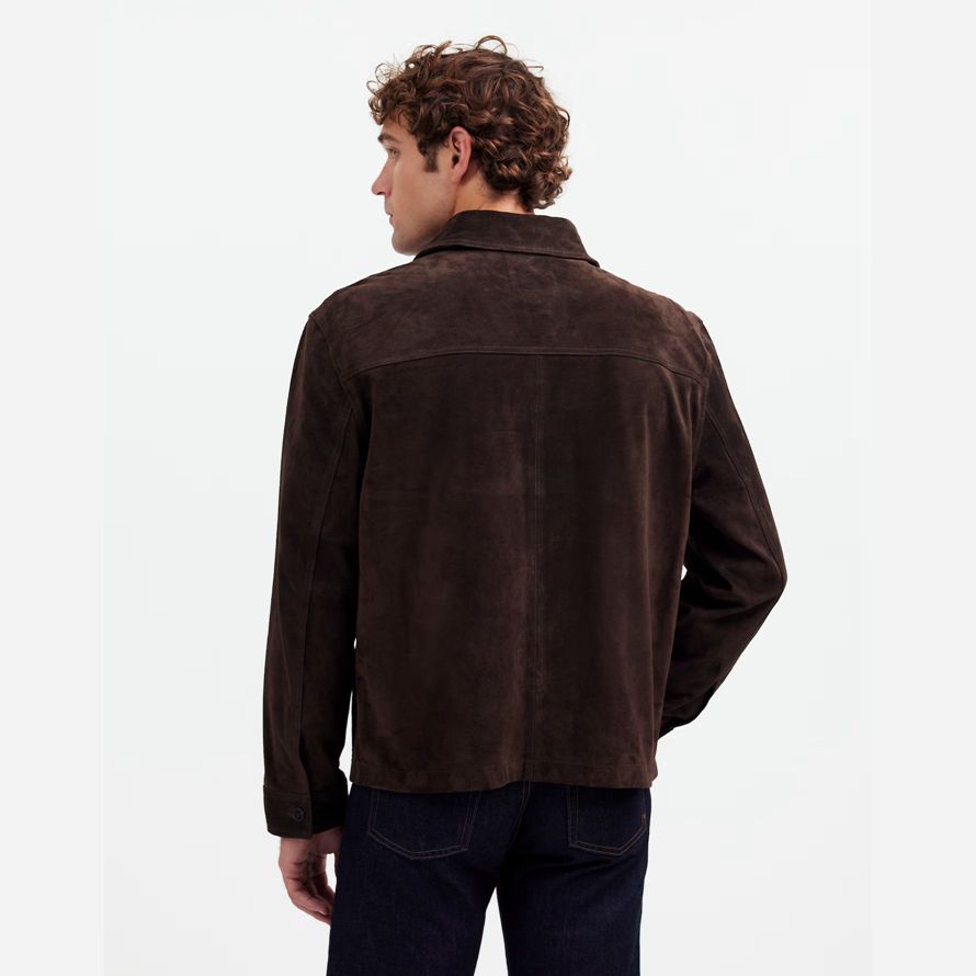 mens madewell suede boxy shirt leather jacket dark brown