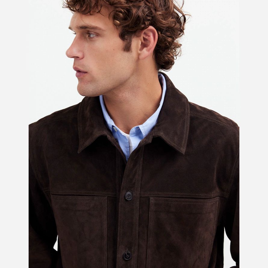 mens madewell suede boxy shirt leather jacket dark brown