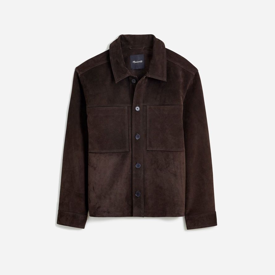 mens madewell suede boxy shirt leather jacket dark brown