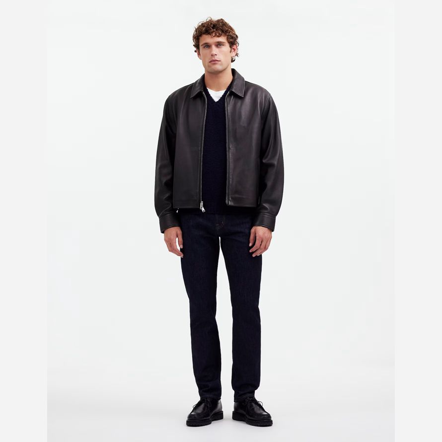madewell zip-front mens leather jacket black