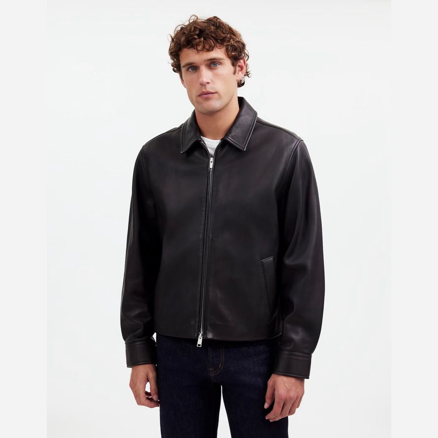 madewell zip-front mens leather jacket black