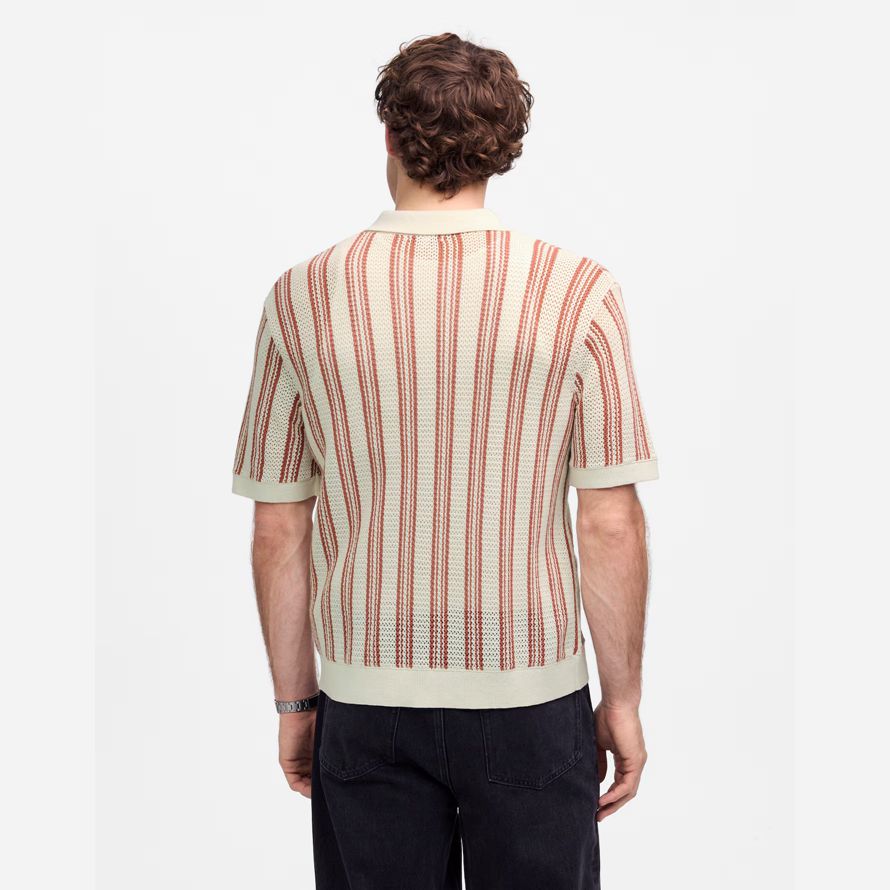 madewell open-stitch button-up sweater mens polo beige brown