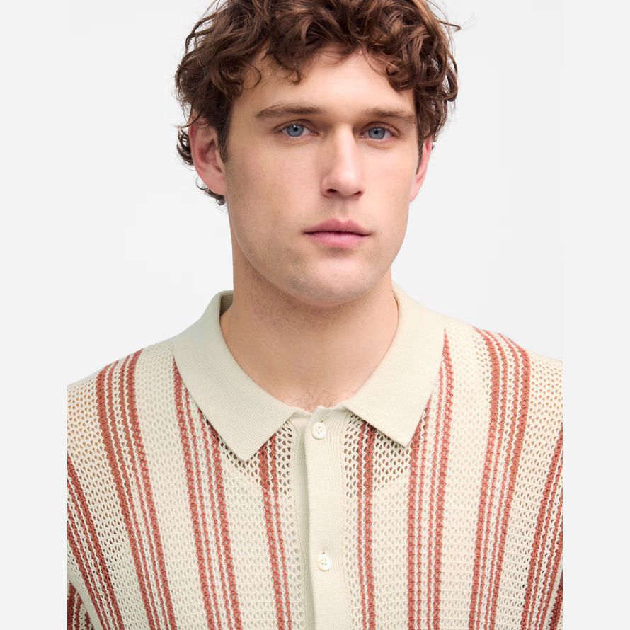 madewell open-stitch button-up sweater mens polo beige brown
