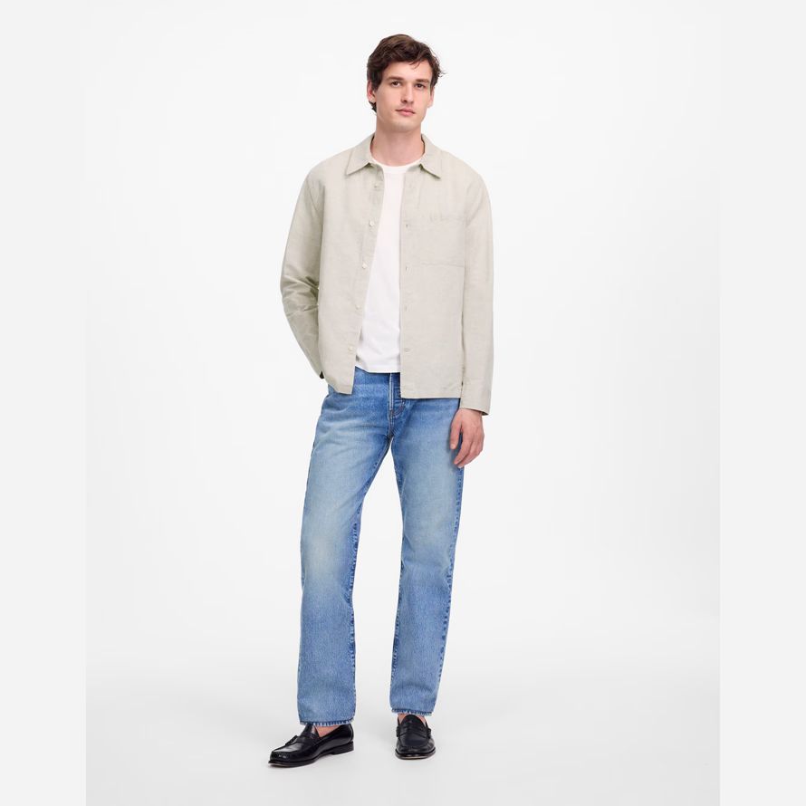 mens madewell button-up cotton-linen blend shirts beige