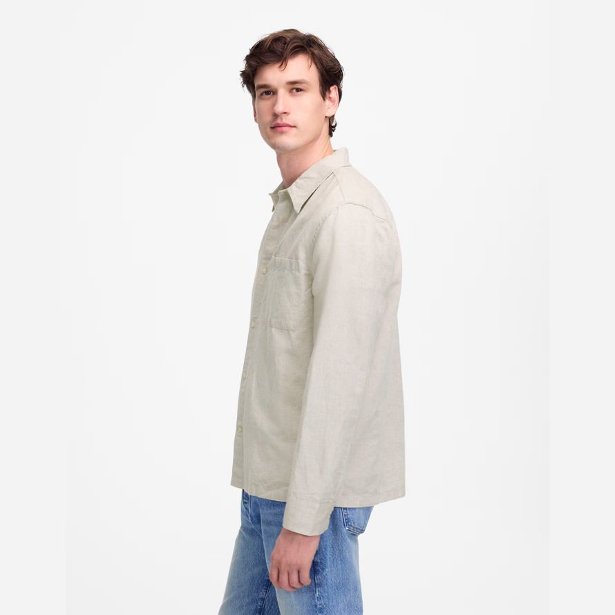 mens madewell button-up cotton-linen blend shirts beige