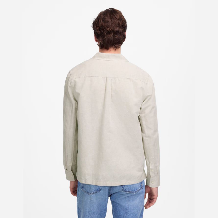 mens madewell button-up cotton-linen blend shirts beige