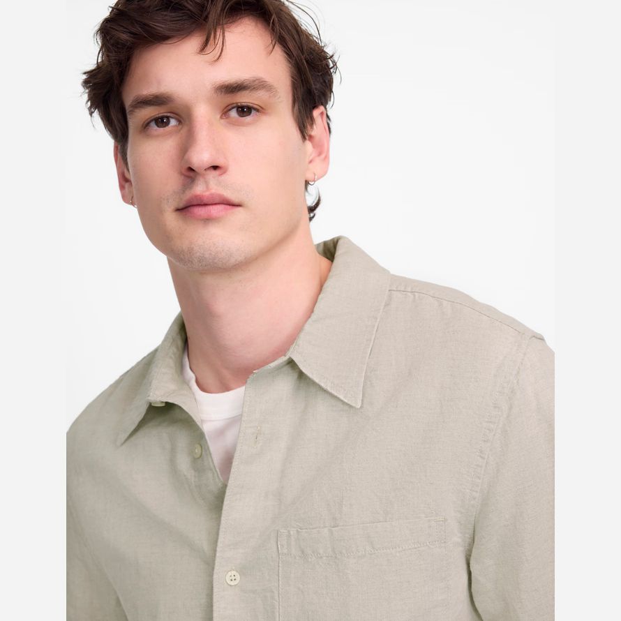 mens madewell button-up cotton-linen blend shirts beige