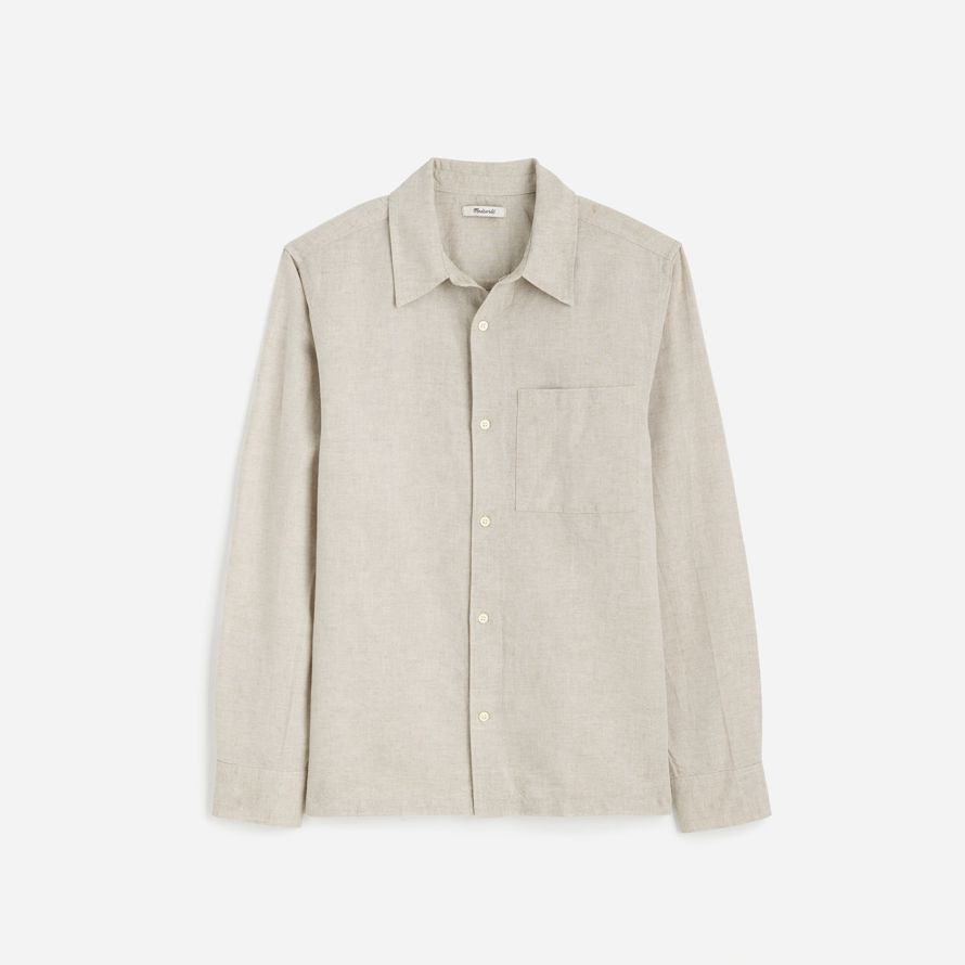 mens madewell button-up cotton-linen blend shirts beige