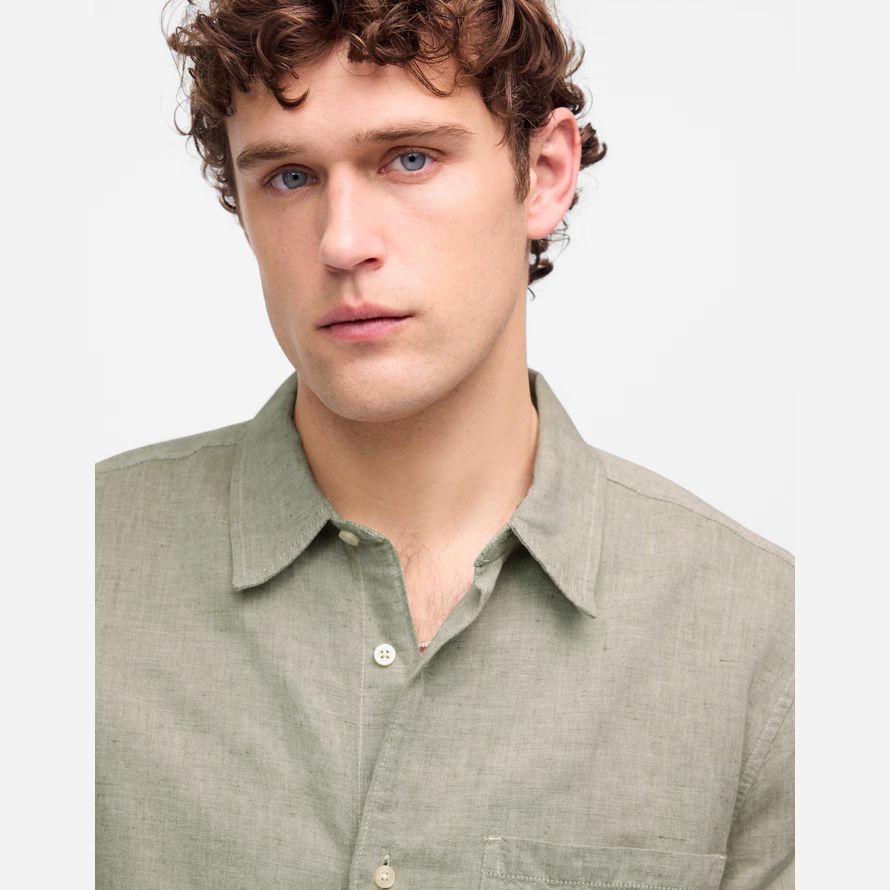 mens madewell button-up short cotton-linen blend shirts khaki green