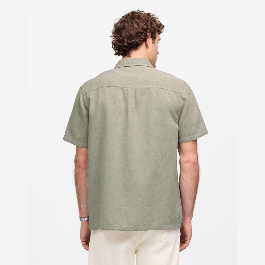mens madewell button-up short cotton-linen blend shirts khaki green