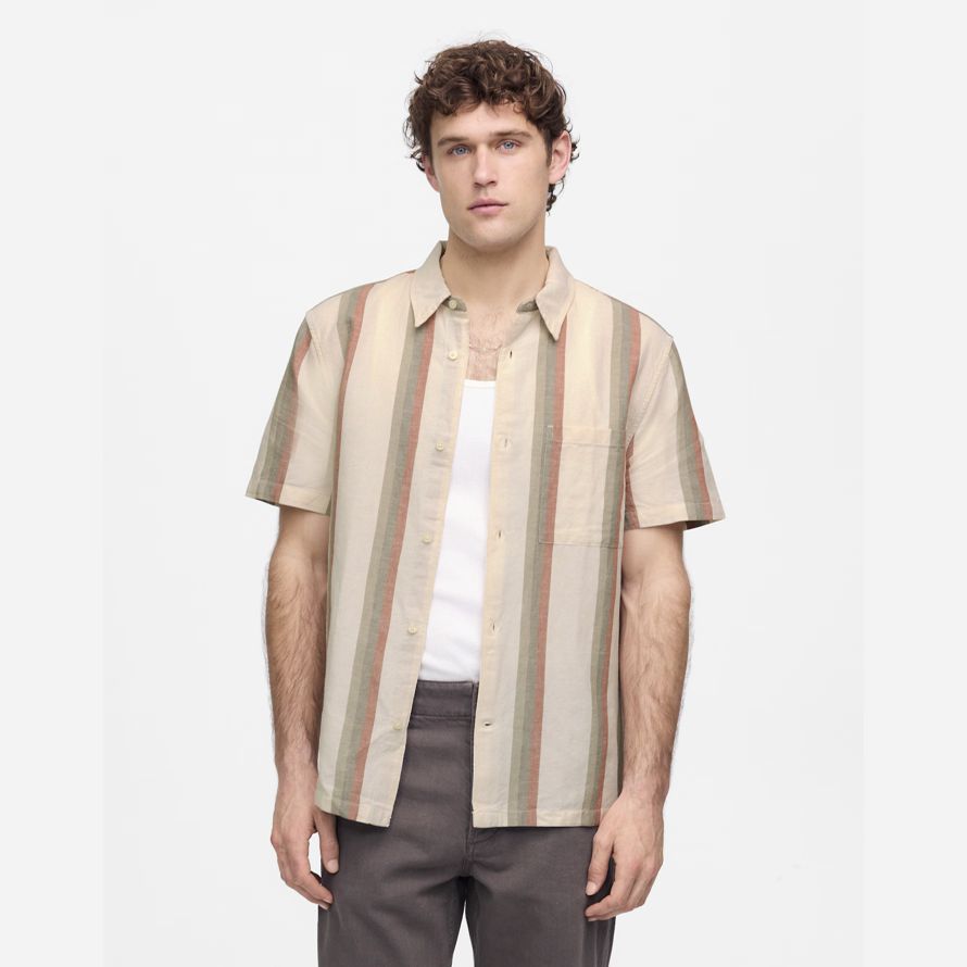 mens madewell button-up short cotton-linen blend shirts cream multicolor