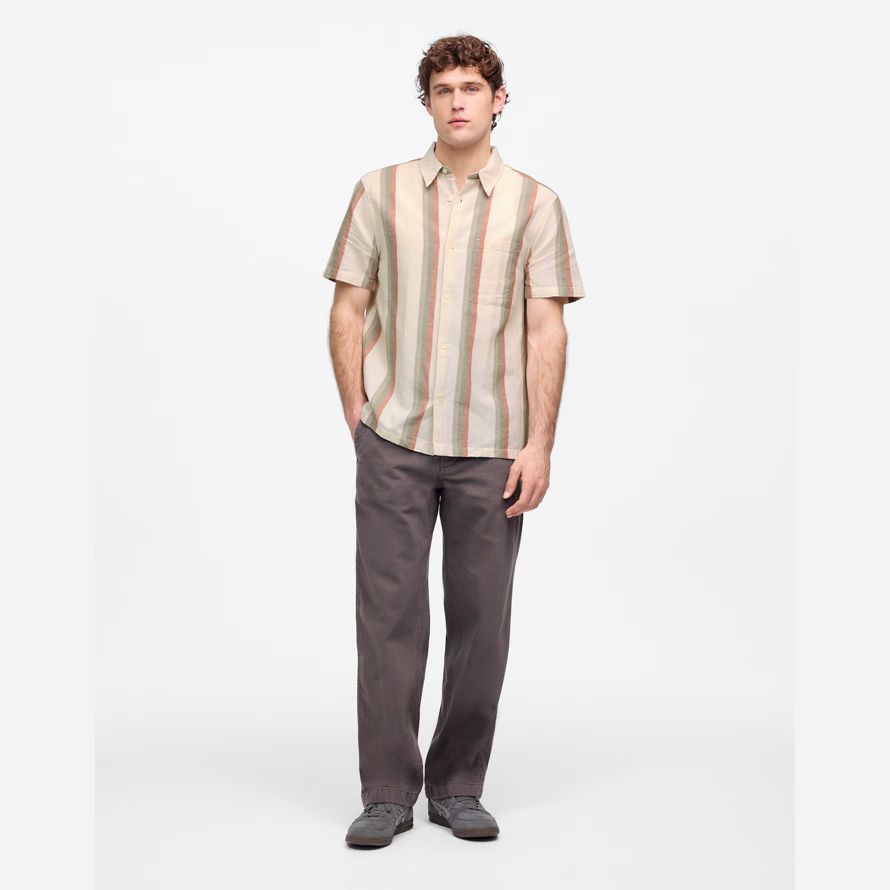 mens madewell button-up short cotton-linen blend shirts cream multicolor