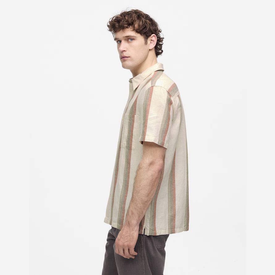 mens madewell button-up short cotton-linen blend shirts cream multicolor