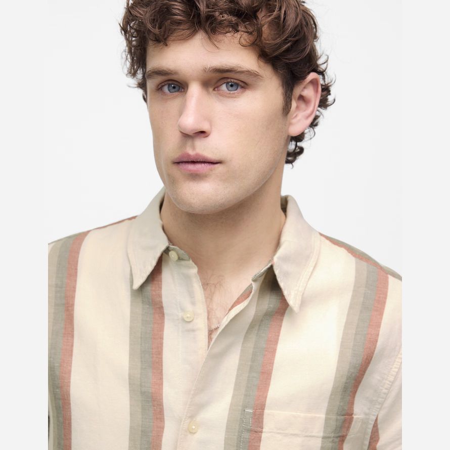 mens madewell button-up short cotton-linen blend shirts cream multicolor
