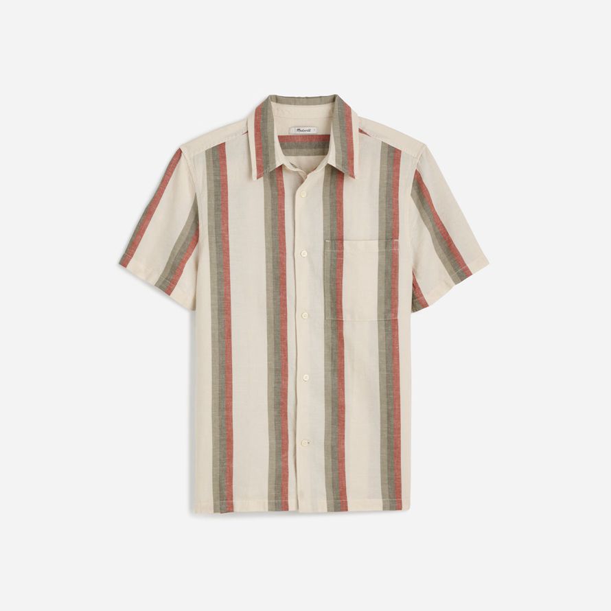 mens madewell button-up short cotton-linen blend shirts cream multicolor