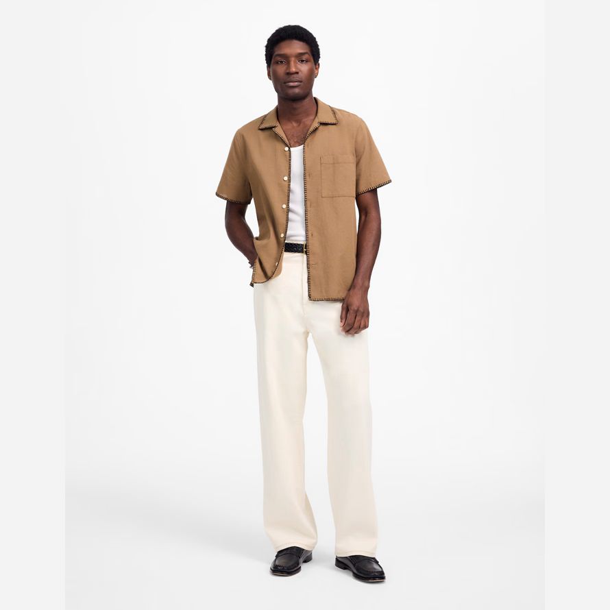 mens madewell blanket stitch short-sleeve shirts brown
