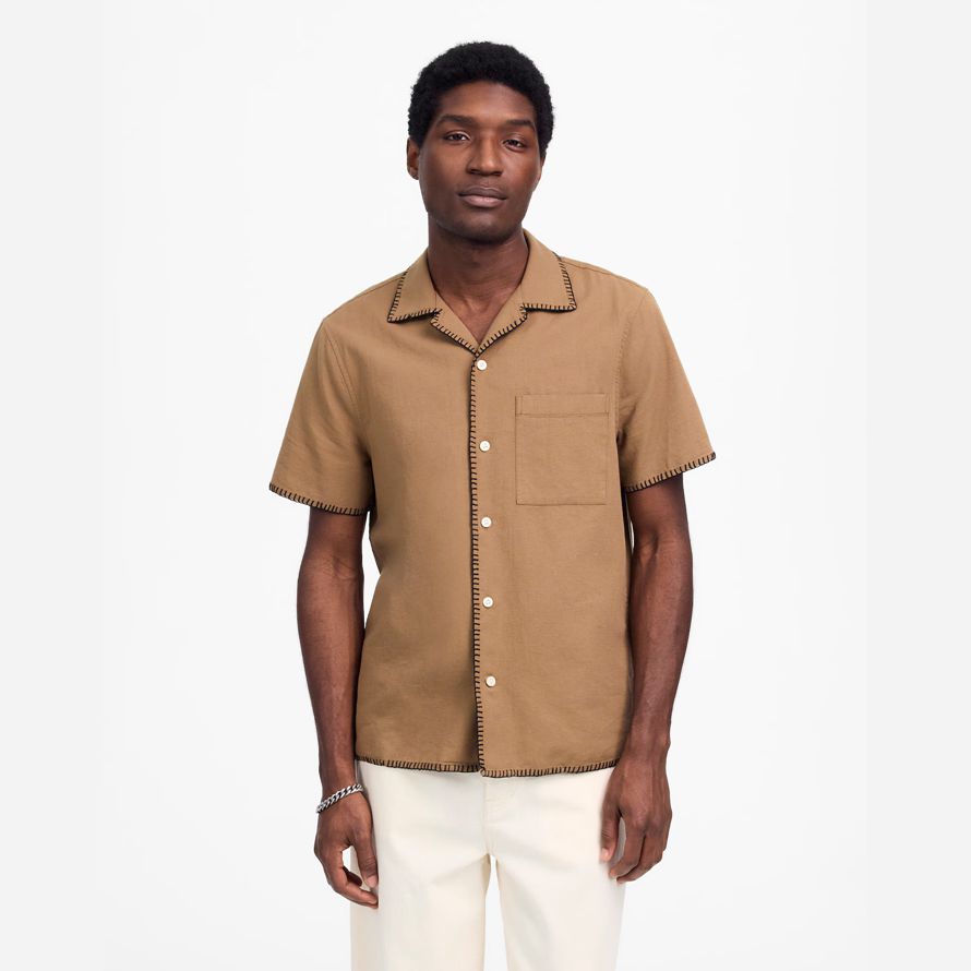 mens madewell blanket stitch short-sleeve shirts brown
