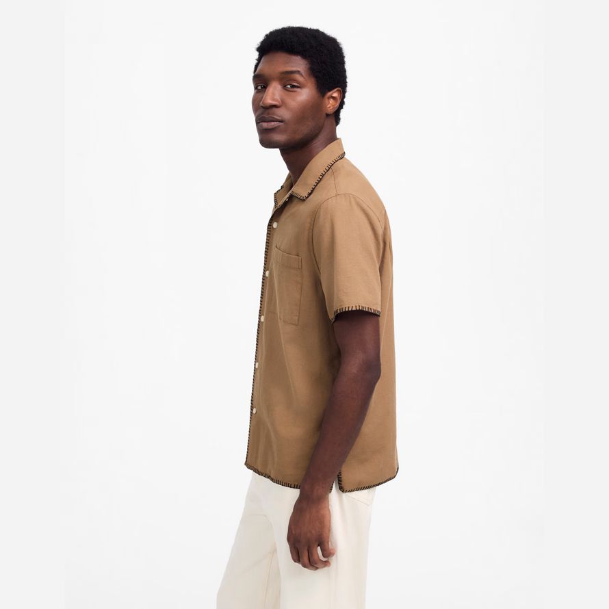 mens madewell blanket stitch short-sleeve shirts brown