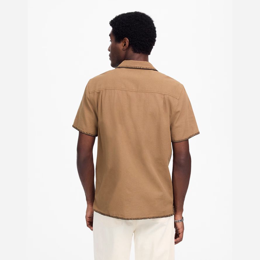 mens madewell blanket stitch short-sleeve shirts brown