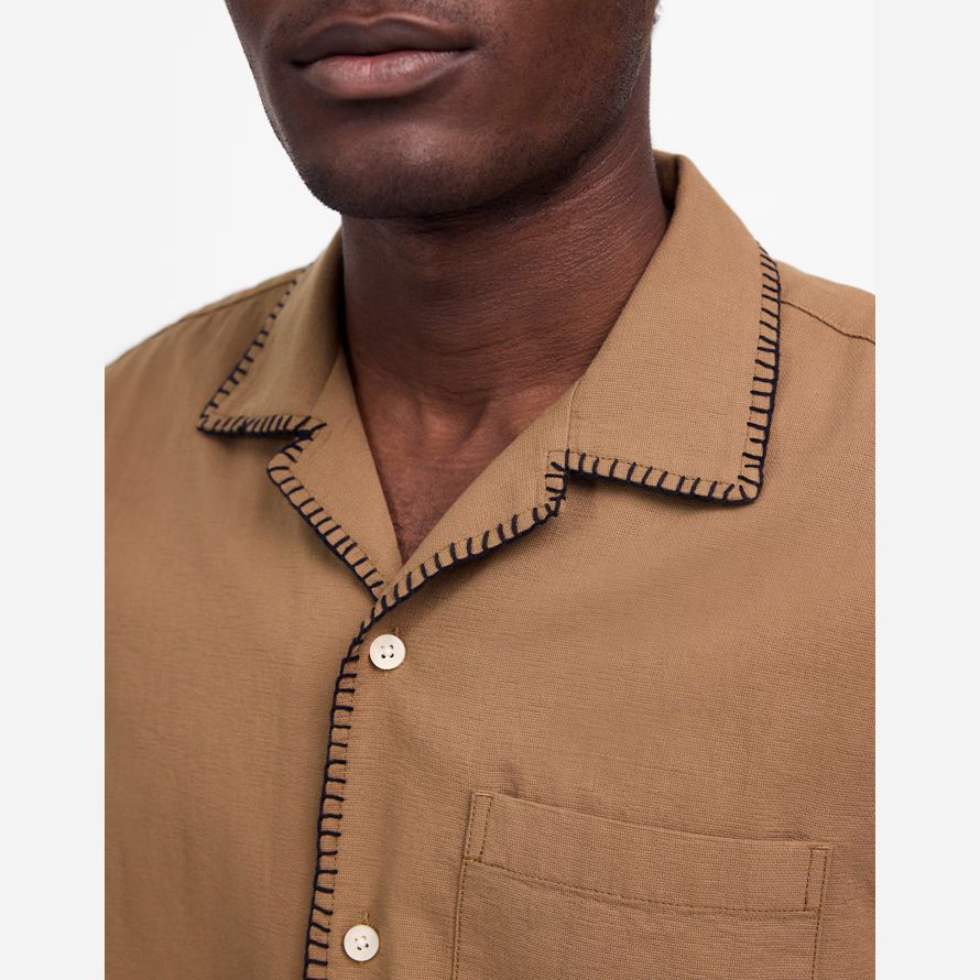 mens madewell blanket stitch short-sleeve shirts brown