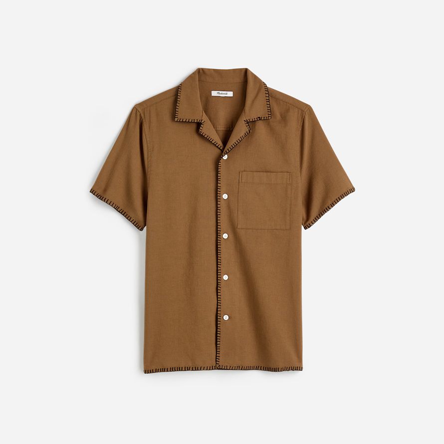 mens madewell blanket stitch short-sleeve shirts brown