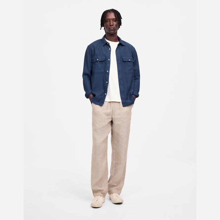 dark blue mens madewell work cotton-linen blend shirts