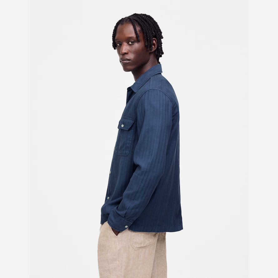 dark blue mens madewell work cotton-linen blend shirts