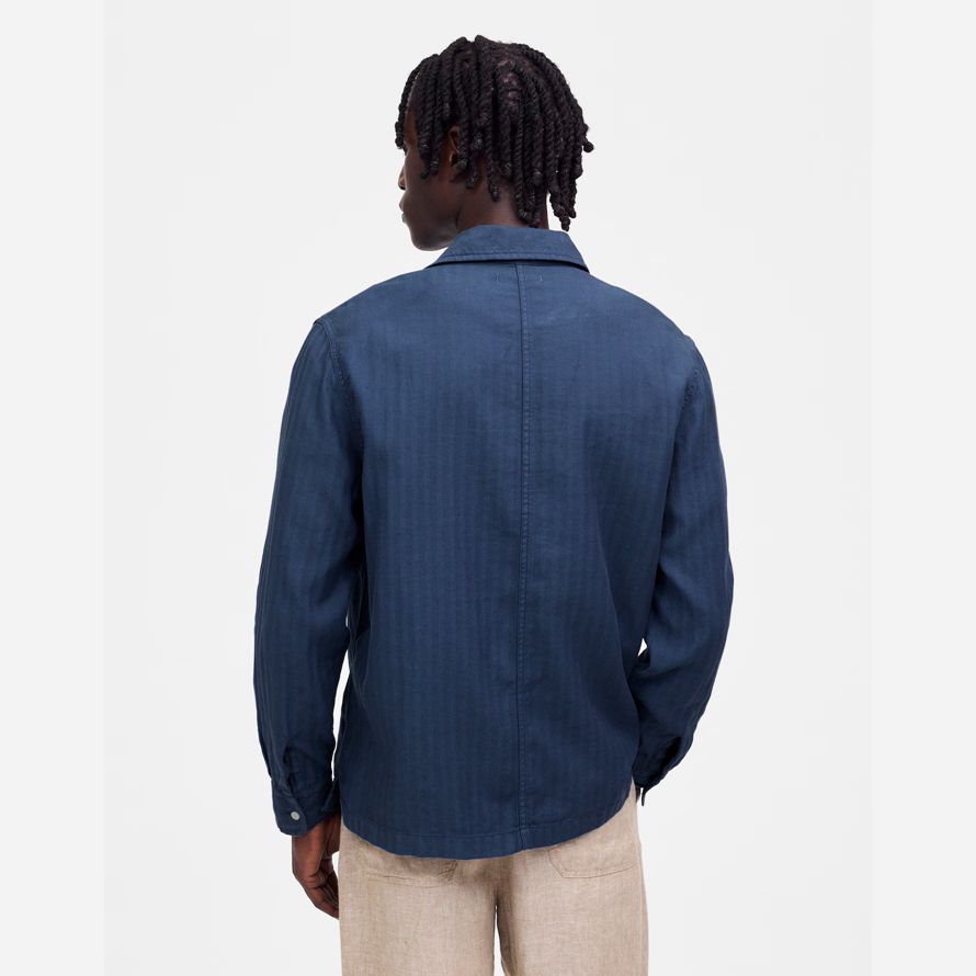 dark blue mens madewell work cotton-linen blend shirts