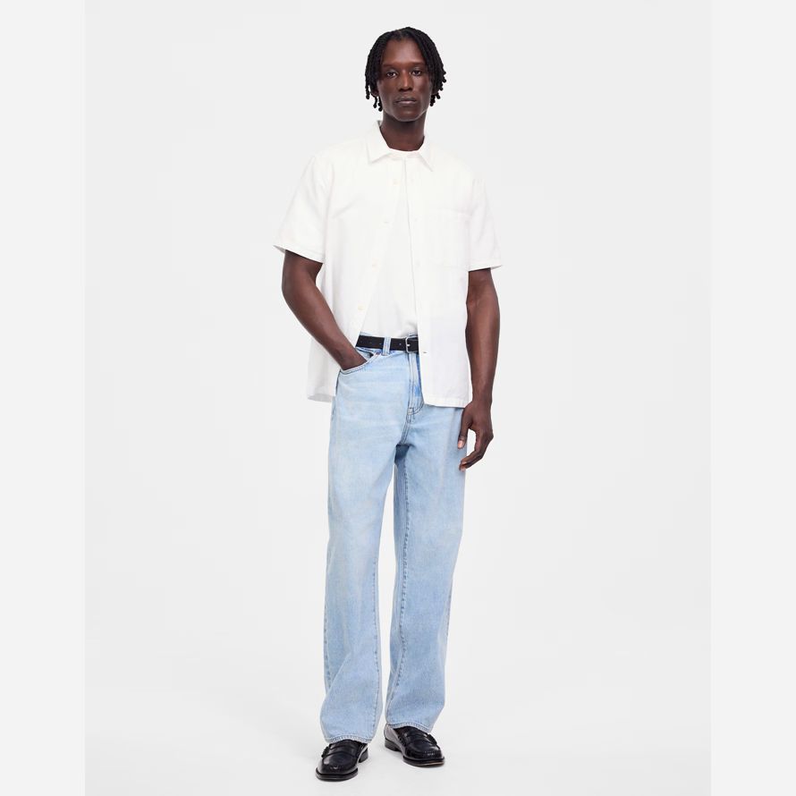 white madewell button-up short cotton-linen blend mens shirts