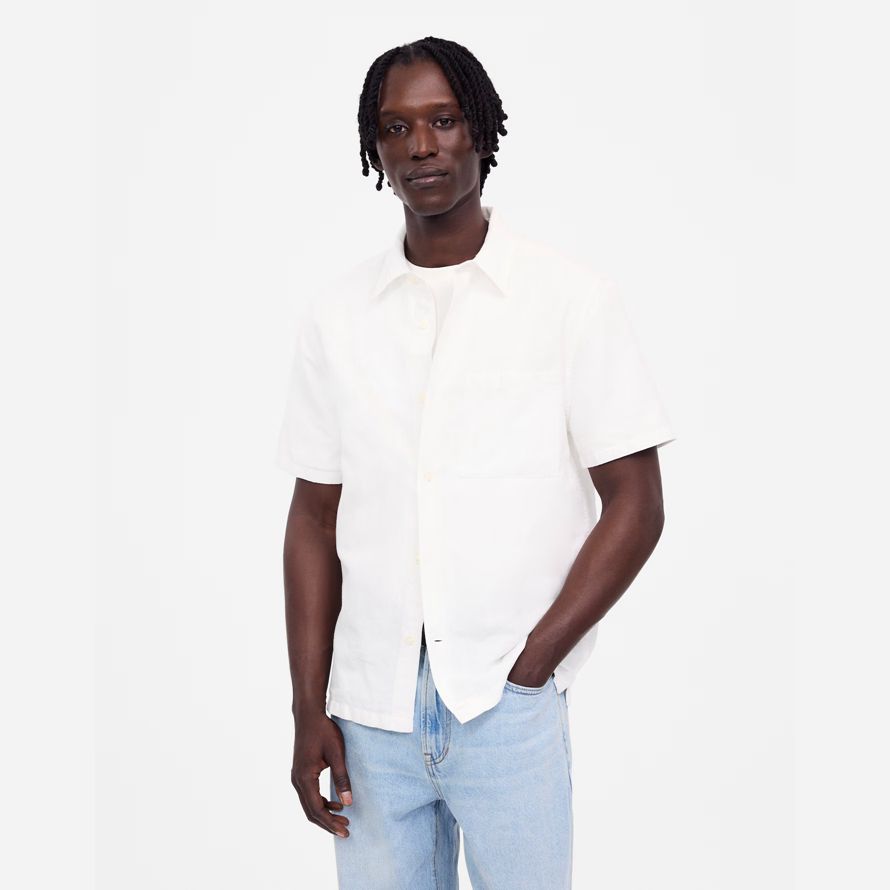 white madewell button-up short cotton-linen blend mens shirts