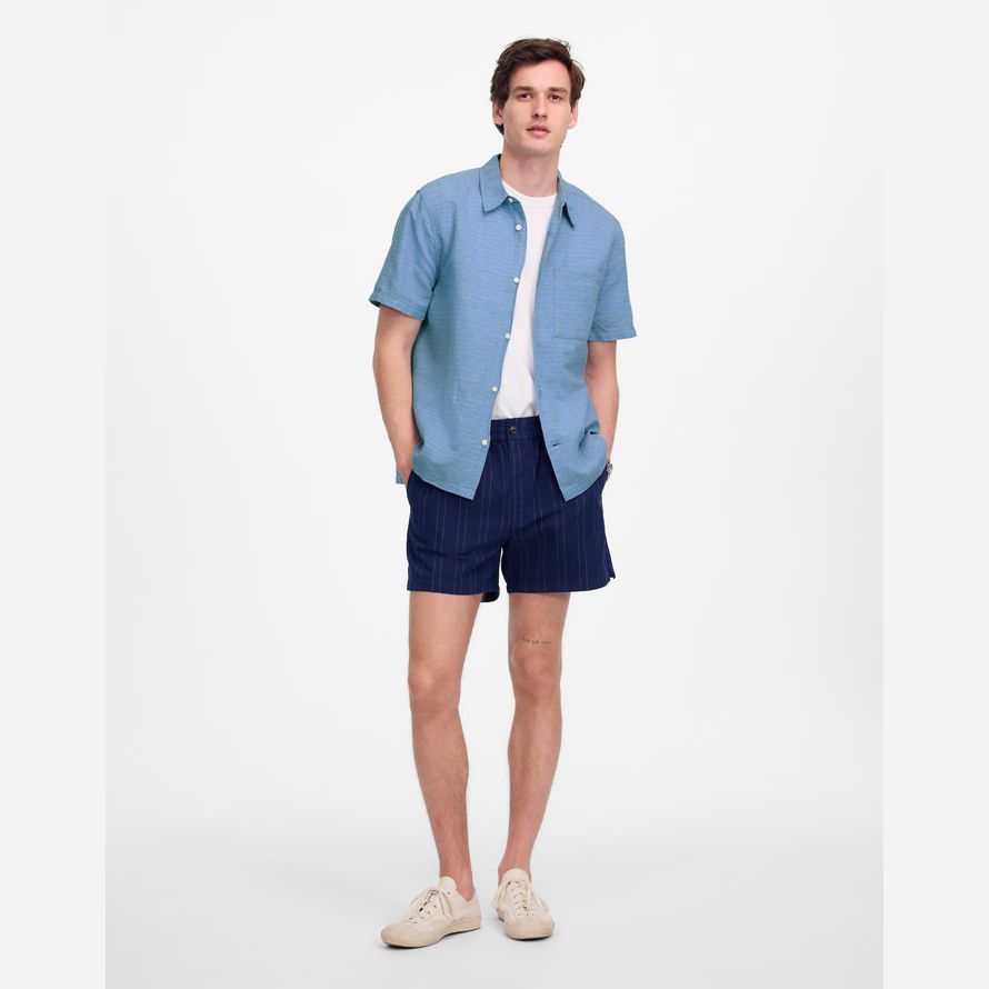mens madewell button-up short cotton-linen blend shirts blue