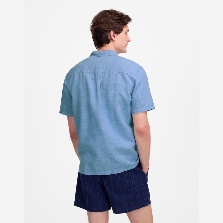 mens madewell button-up short cotton-linen blend shirts blue